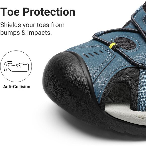 Hiking Sandals Men's Dark Blue Athletic Cushioned Closed Toe Fisherman Shoes - Picture 6 of 8